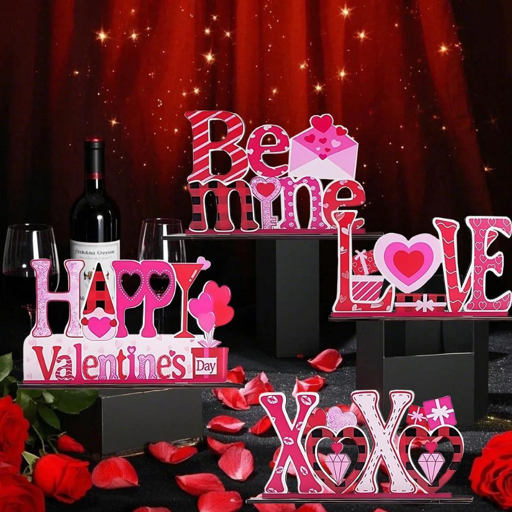4 шт., настольные центральные знаки «Любовь», подарки на День святого Валентина, украшения, деревянный знак на стол, декор на День святого Валентина, романтический декор ко Дню святого Валентина для домашнего стола