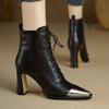 Comemore Pointed Toe Women Ankle Boots Sexy High Heels Leather Shoes 2025 Trend Autumn Boot Lace Up Goth Botas Mujer