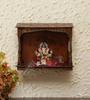 Embossed Painted Wood Mandir: Antique Finish Wall Shrine