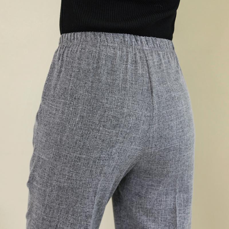 Summer High Waist Straight Pants for Women Plus Size Classic Elastic Waist Cotton Linen Trousers