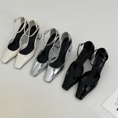 Сандалии Baotou женские 2024 новые ретро серебристые туфли на высоком каблуке с пряжкой A-line квадратной формы массивные каблуки