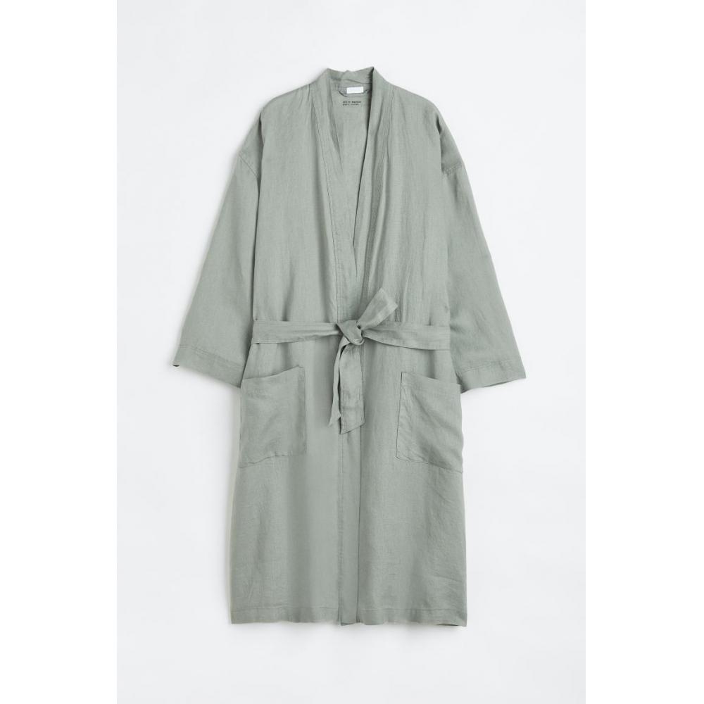 H&M Стираная льняная ночная рубашка Шалфейно-зеленый