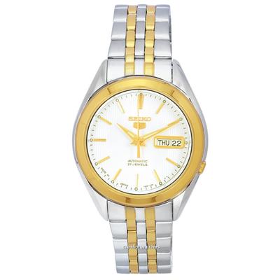 Восстановленные мужские часы Seiko 5, двухцветные, из нержавеющей стали, с белым циферблатом, автоматические, SNKL24J1