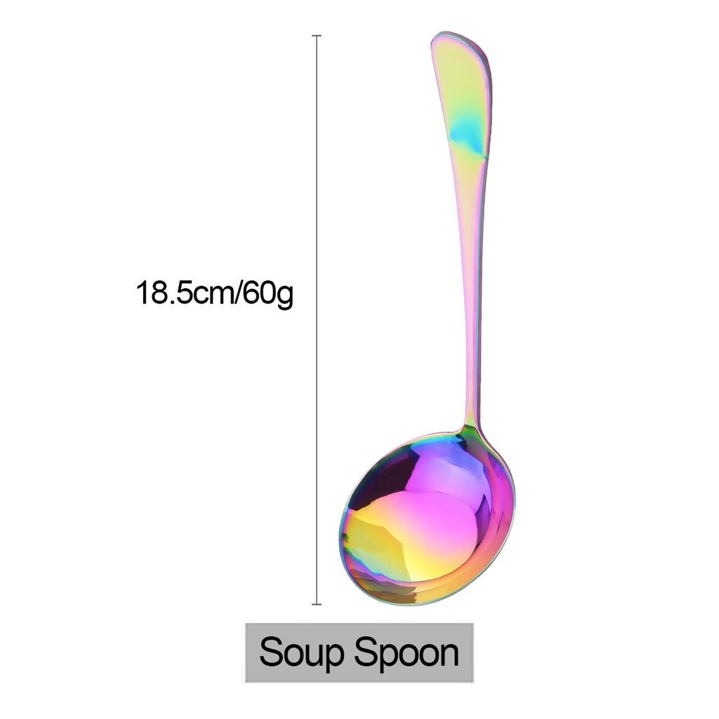 1Pc Colorful Soup Spoon Creative Mirror Stainless Steel Soup Spoon Long Handle Thicken Spoon Kitchen Bar Cooking Tools