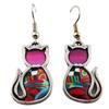 [R1323] - Artisanal Earrings 'Colombine & Harlequin' Pink Multicolor Silver (cats) - 22x16 Mm