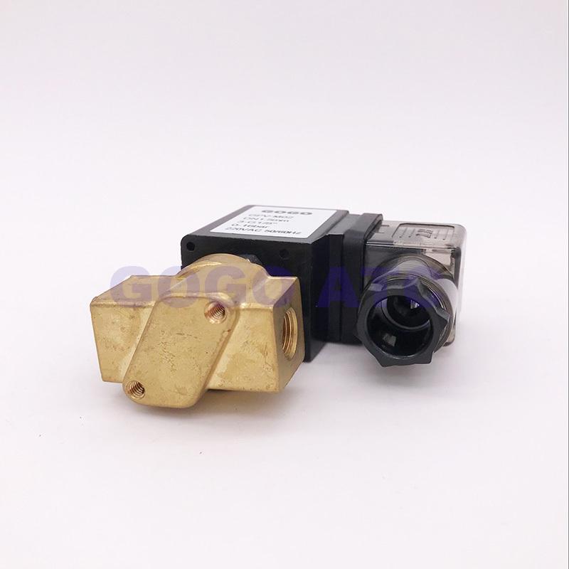 GOGO N.C N.O Common Direct acting Brass Small Gas 3/2 way Solenoid Valve 1/8 1/4" BSP 220V AC 1.5mm/2.5mm/3mm NBR Valve GPV