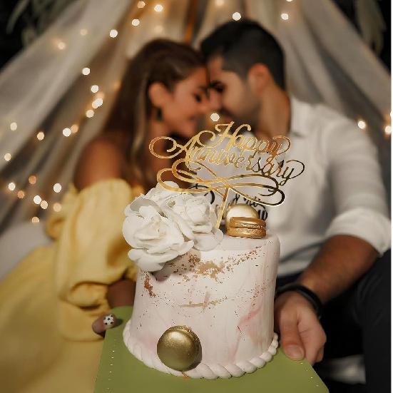 6pcs Happy Anniversary Cake Topper Gold Acrylic Cake Topper, Happy Anniversary Cake Sign, Wedding Cake Decorations Party Supplies