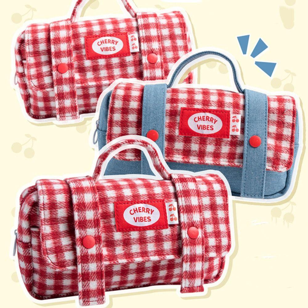 Sweet Grid Pencil Case Portable Pen Organizer Pouch Cute Stationery Organizer Office Use