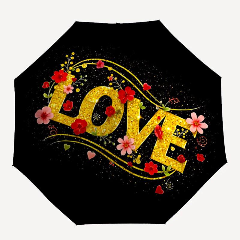 1pc Love Flowers Automatic Umbrella | Portable Foldable 8-Rib Manual Open, Cute Birthday & Holiday Gift for Outdoor yy260107124