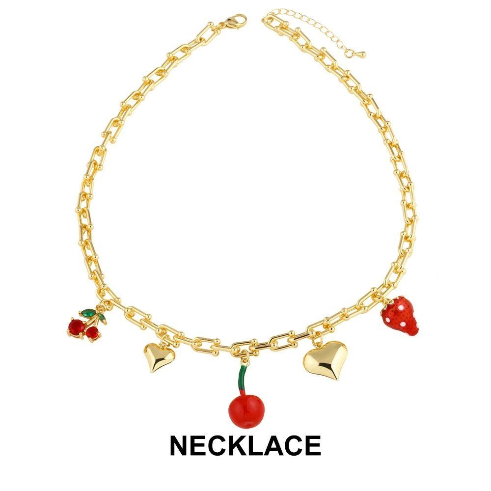 Fruit Series Strawberry Necklace Retro European Style Pitaya Chain Choker Summer Fruit Party
