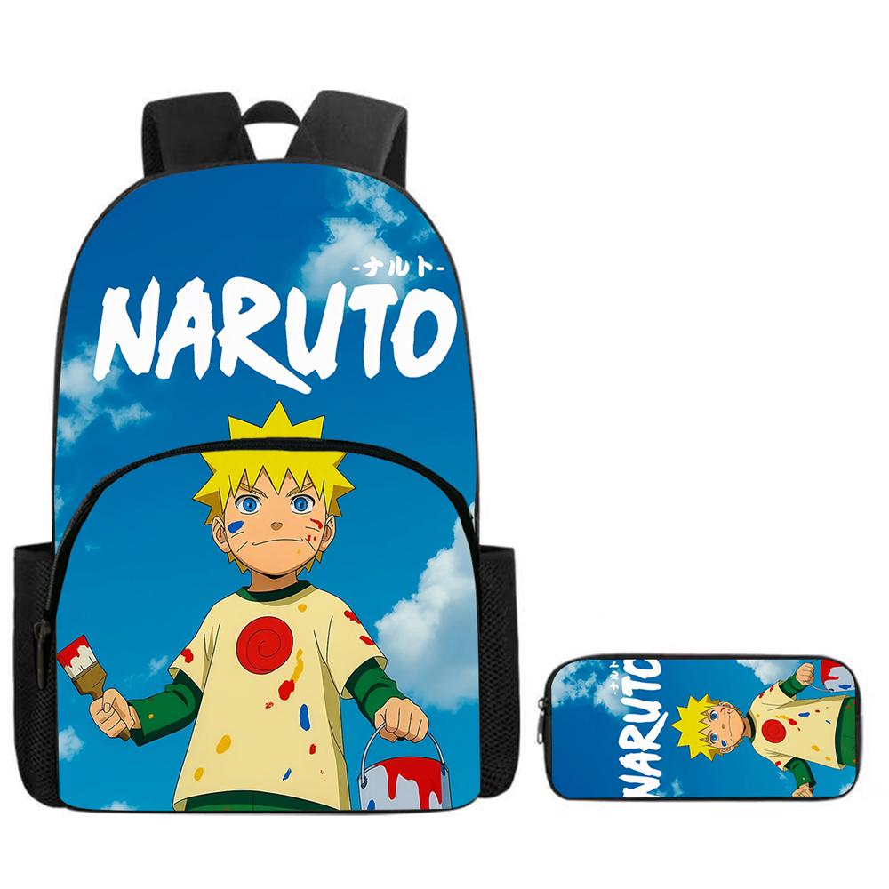 Набор из 2 шт. Рюкзак NARUTO для детей с передним карманом и пеналом, Легкий, Прочный, Для школы и повседневного использования, Для мальчиков и девочек возрастом 6-12 лет.