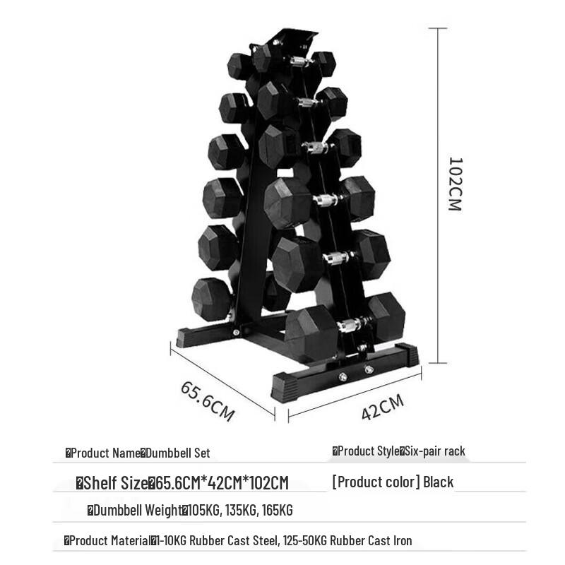 Rubber-Coated Hex Dumbbell Set with Rack