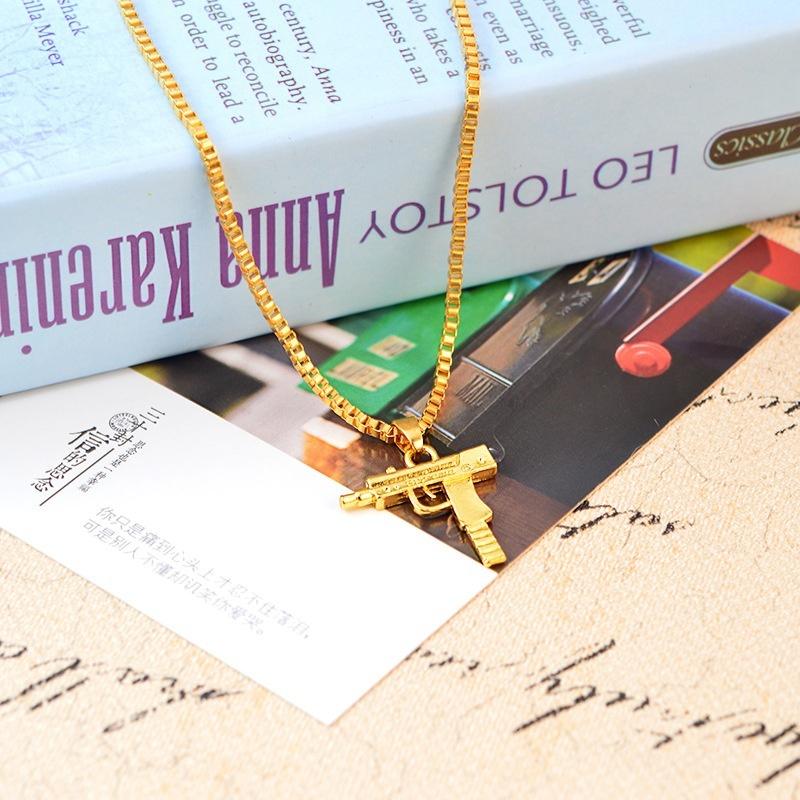 Unisex Men Gold Machine Gun Pendant Necklace Long Chain Fashion Jewelry Necklaces  Wholesale  Chains for Men