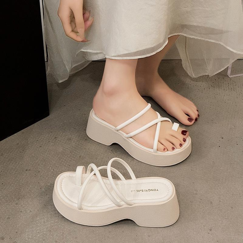 Fashion Hot Selling Silver Wedges Slippers Women Platform High Heels Summer Ladies Sandals 2025 New Belt Cross Shoes Zapatillas Mujer