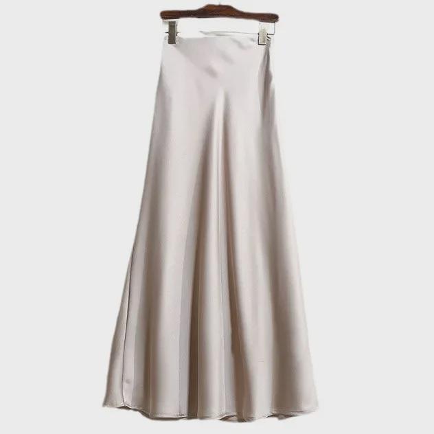 Элегантная юбка-трапеция из атласа цвета шампанского для женщин - Коллекция Весна/Осень 2024
