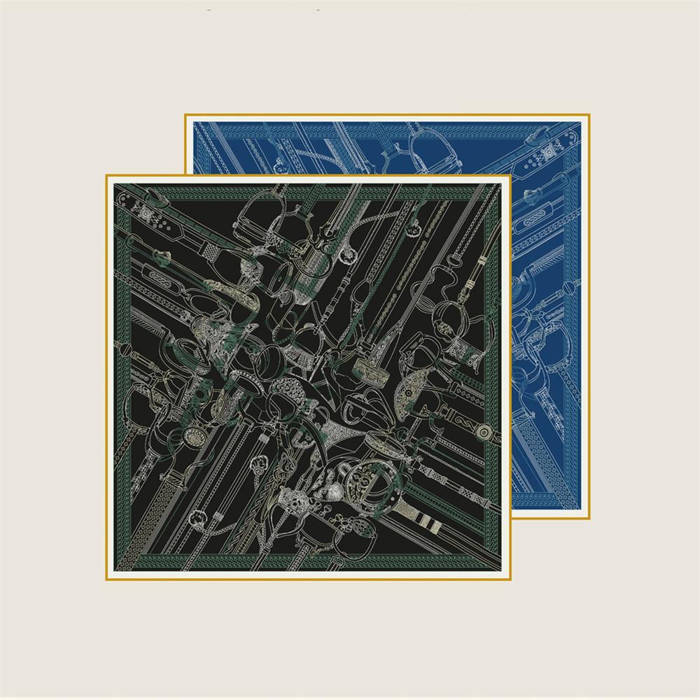 POBING Curled Twill Silk Scarf Women Stirrup Double Side Printed Square Scarves Wraps Echarpes Foulards Femme Hijab 70CM