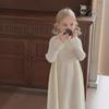 Girls' Solid Color Knitted Princess Mid-Length Sweater Dress – 2025 Spring/Autumn Collection