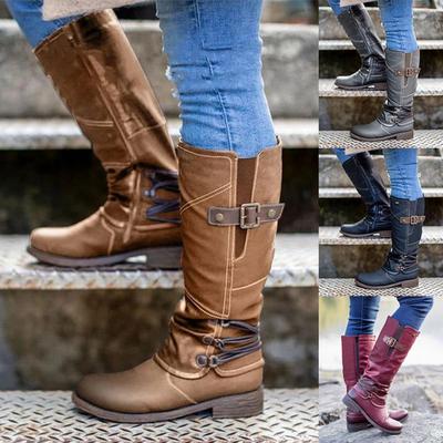 Женская мода Повседневная обувь Кожаные высокие сапоги Рыцарские сапоги Длинные ботинки Мартина Зимние сапоги Большой размер 35-43