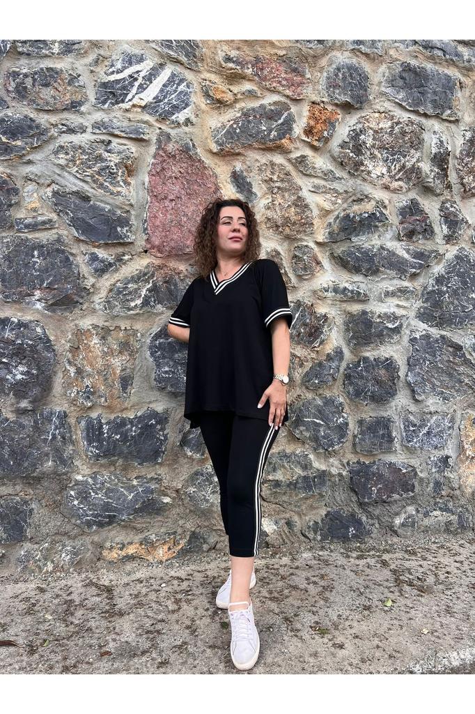 Женский стиль, большой размер, под верхнюю часть команды, полосатые колготки с v-образным вырезом и блузкой, комплект больших размеров