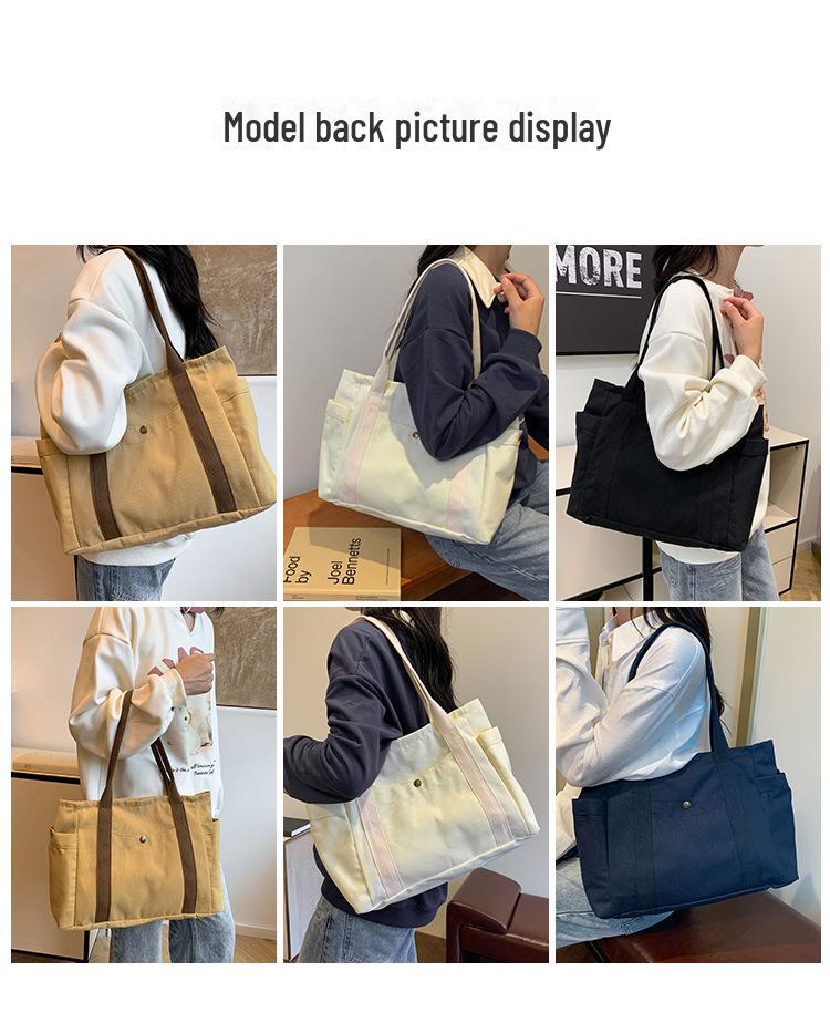 Женская холщовая сумка-тоут: Универсальная вместительная сумка с множеством карманов для студентов и пассажиров