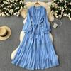 Women's Lace Splicing Receiving Waist Tie Temperament Swing Vacation Long Dresses