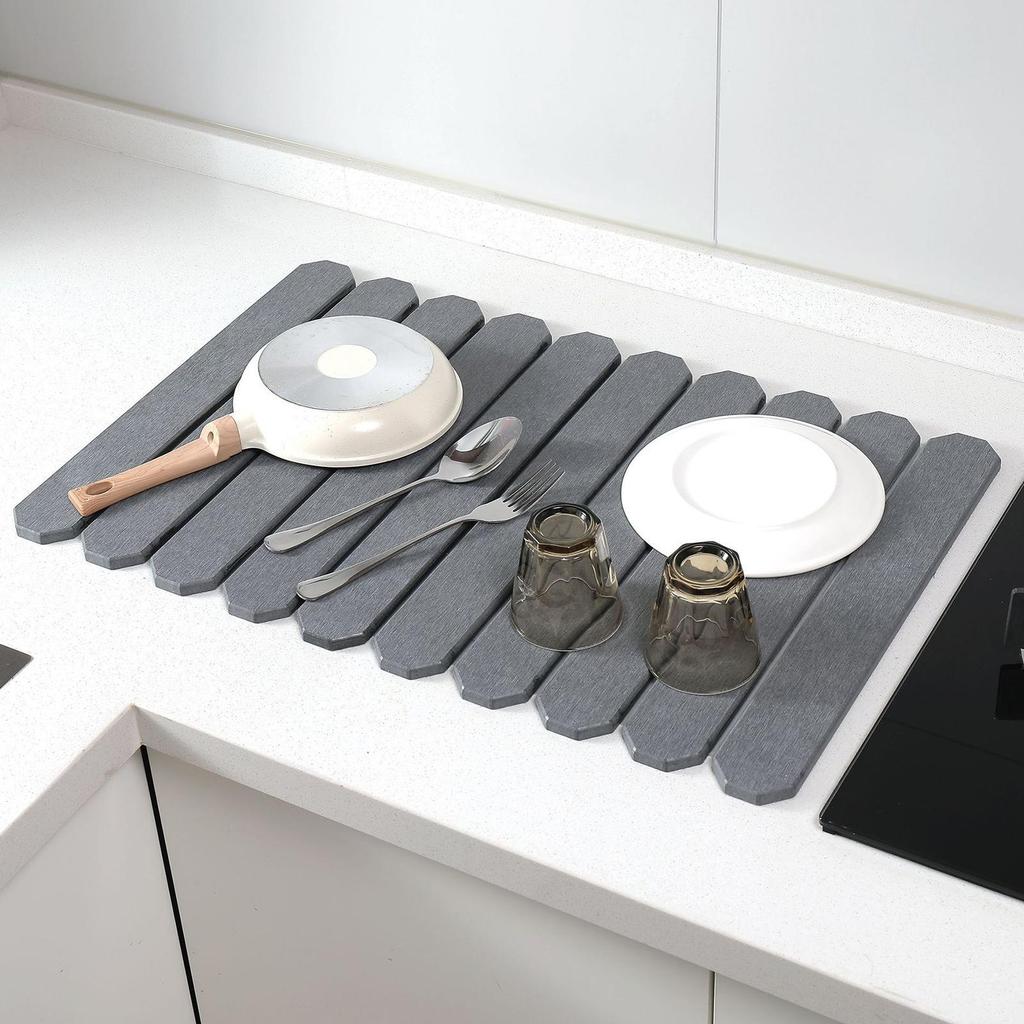 Foldable Stone Dish Drying Mat Diatomite Tableware Pads Non-slip Reusable Dish Drainer Mat Kitchen Accessories