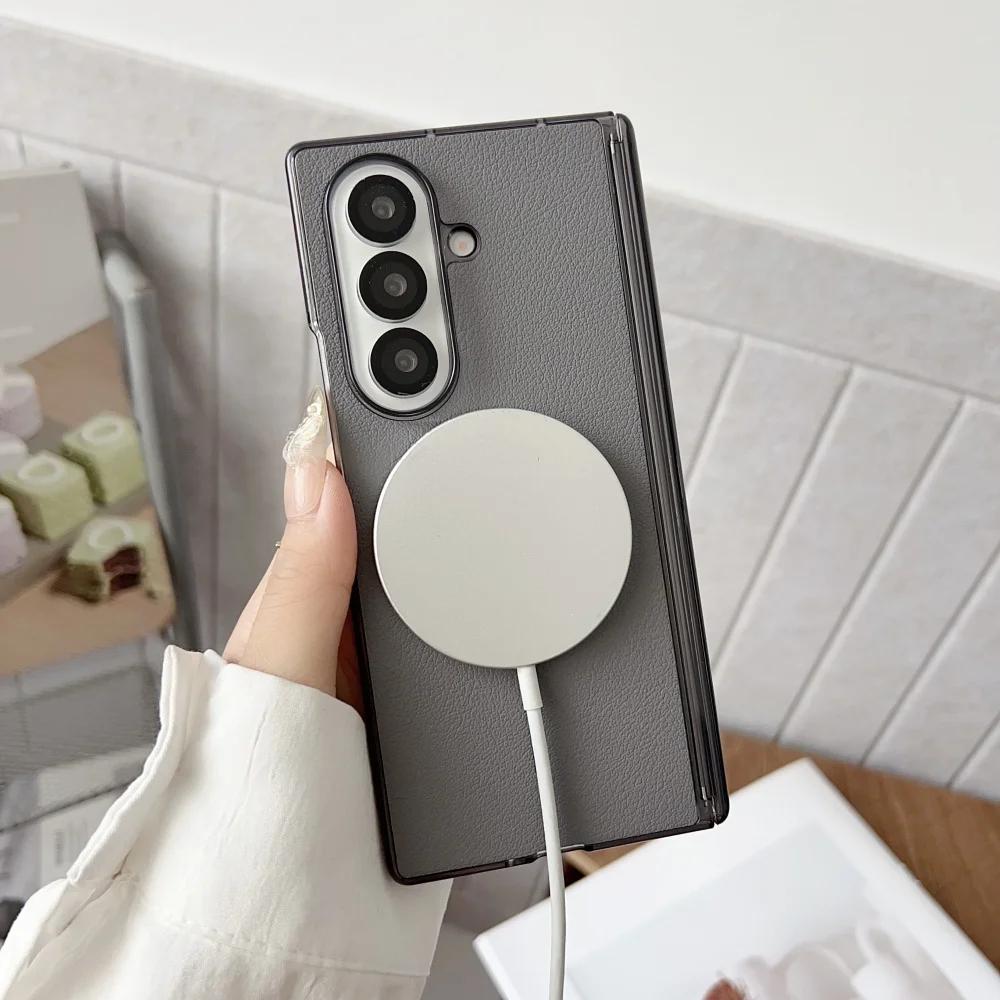 for Magsafe Magnetic Leather Case for Samsung Galaxy Z Fold 7 6 5 4 ZFold fold7 Wireless Charging Shockproof Business Back Cover