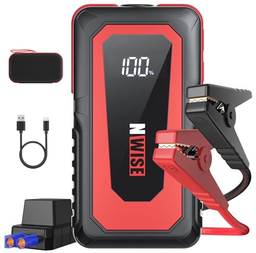 NWISE Пусковое устройство, Пиковый ток 2000А, Большая емкость, 12В Стартер автомобильного двигателя (Совместим с бензиновыми двигателями до 8,0 л и дизельными двигателями 7 л