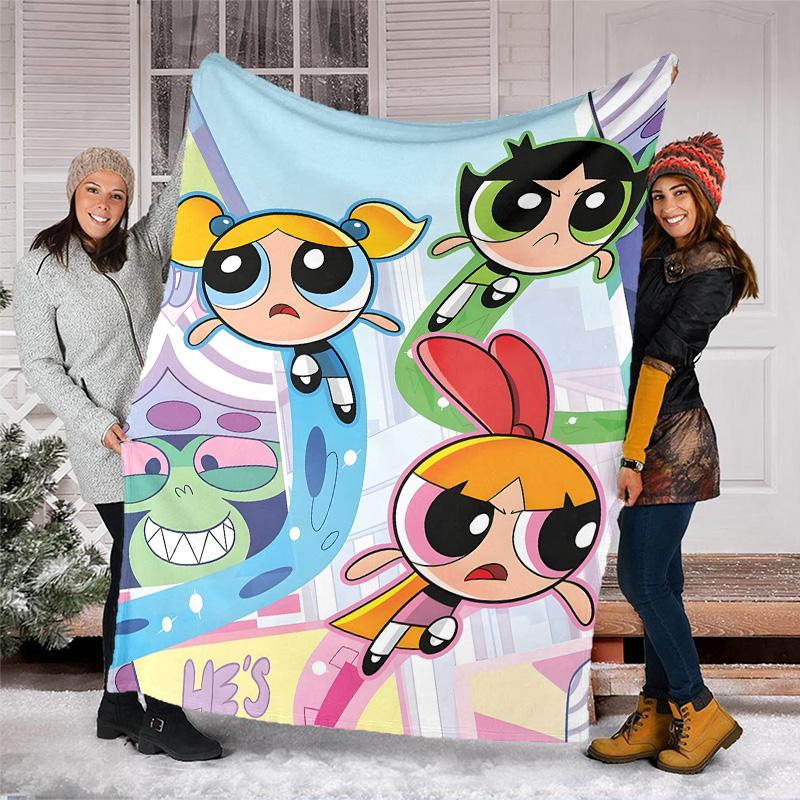 1pc Powerpuff1 Theme Blanket - Digital Print, Polyester, Cozy for All Seasons, Perfect for Outdoor, and Travel