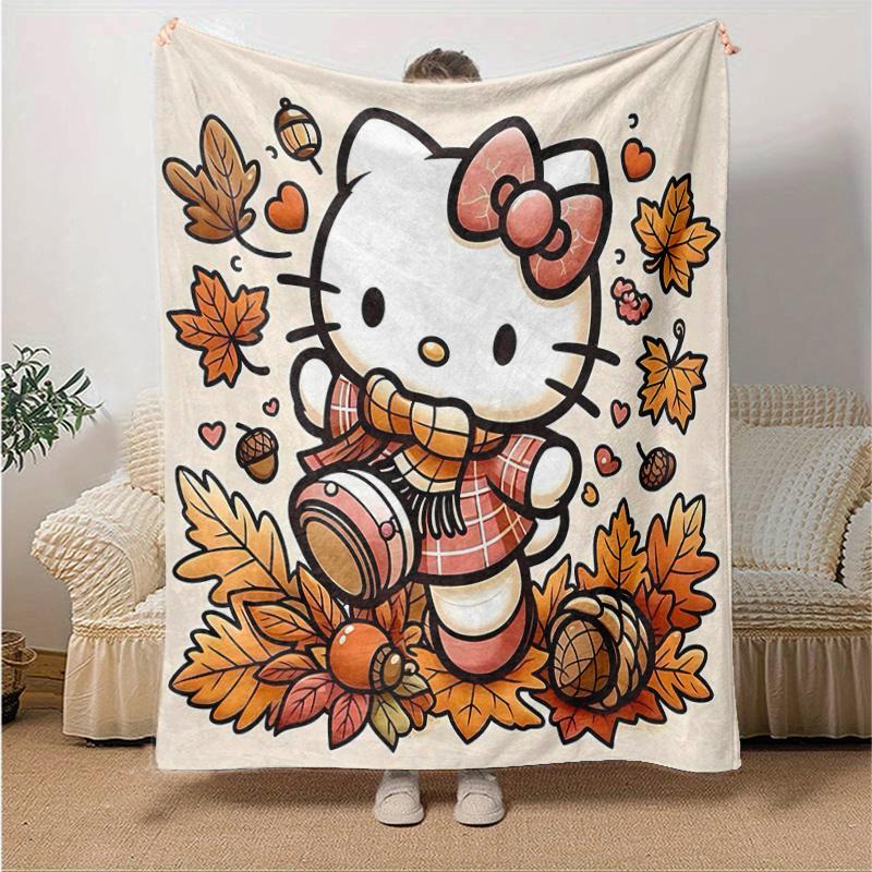 1pc Hello Kitty's Cozy Autumn Adventure Blanket, Soft and Warm Home Decorative Throw Blanket for All Seasons, Living Room, Travel, Camping, Car Blanke