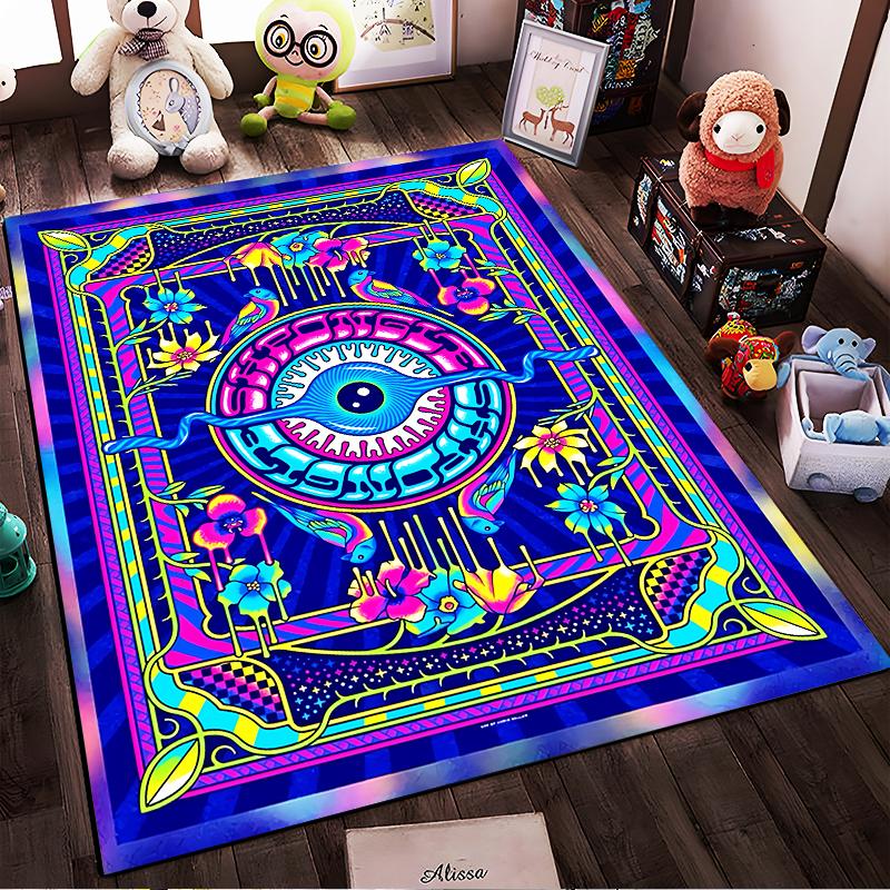 Psychedelic Eye Carpet with Colorful Floral and Bird Patterns Design Suitable for use as an anti-slip for living room bedroom sofas