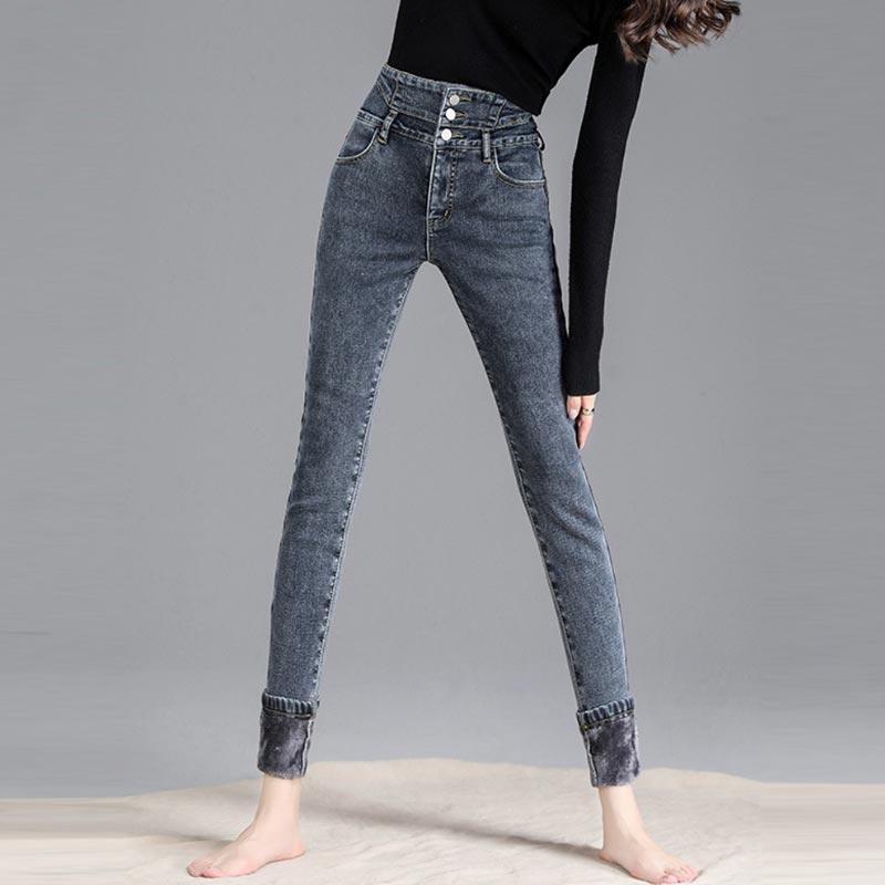 Thicken Jeans for Women Winter High-waisted Slim Tight Trousers Denim Pants Female Fashion Warm Clothing