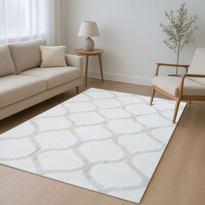 Tapis salon lavable berbère en coton beige 60x90