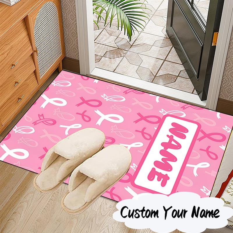 Custom Name Pink Ribbon Awareness Carpet, Chair Rug,Area Rug for Office Bedroom living rooms bedroom, Doormat decor Christmas fan gifts