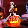 Halloween Pumpkin Skeleton Figurine, LED Light-Up Decorative Pumpkin Lantern, Spooky Holiday Decoration for Halloween Parties & Ghost Festivals