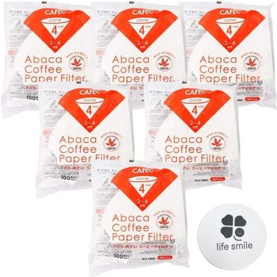 [Набор из 6 шт.] Фильтры для кофе, белые, на 2–4 чашки, коническая форма Абака, 100 шт. [в комплект входит оригинальная подставка Life Smile]