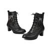 Women Mesh Boots Female Summer 2025 Leather Chunky Med Heels Shoes Size 48 Laciness Bandage Decor