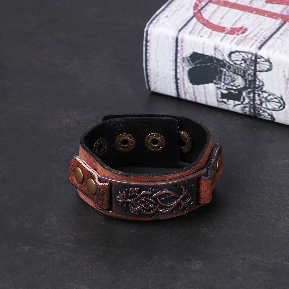 Men Women Alloy Buckle Wide Cuff Bracelet Wrap Bangle Leather Wristband Punk Snap Bracelet