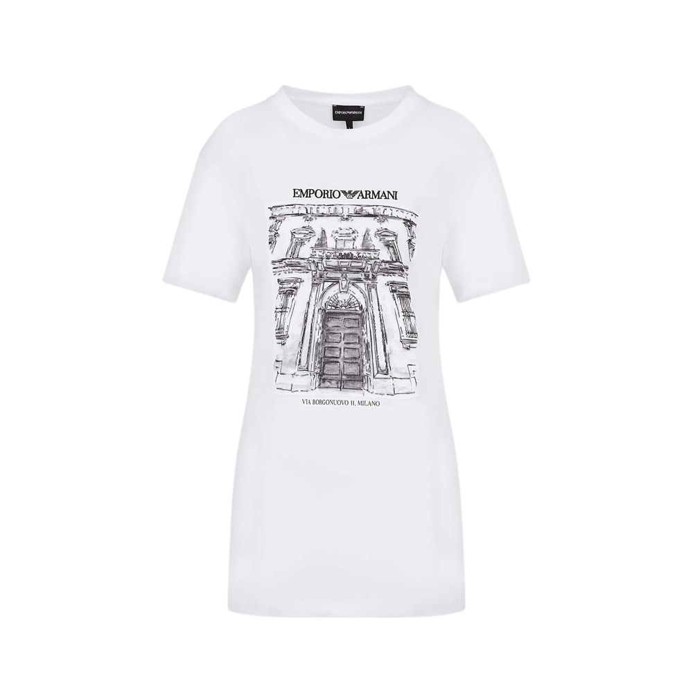 Emporio Armani Однотонный с принтом, круглый вырез, пуловер, короткий рукав, обычная футболка, женские топы, Белый 3R2T7S-2J53Z-0100