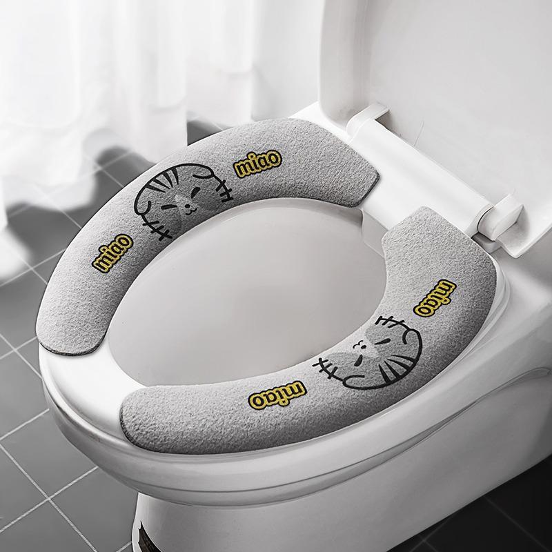 Four Seasons Cartoon Electrostatic Toilet Seat Cushion Pad - Warm, Thick, Adhesive, Universal Fit