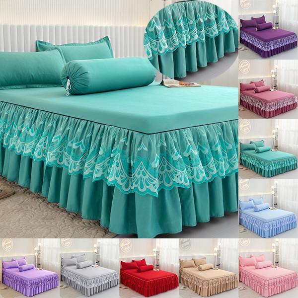 2024 New Luxury Lace Bed Skirt Mattress Cover 3PCS Bed Sheet With 2 Pillowcases Bedspread Fitted Sheet Bedding Set