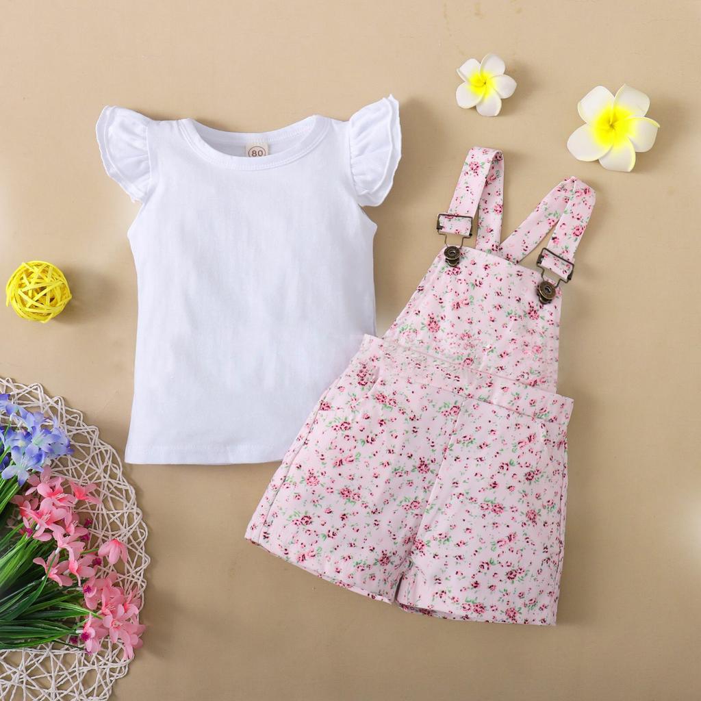 Летний костюм на подтяжках с цветочным принтом для девочек и сестер
