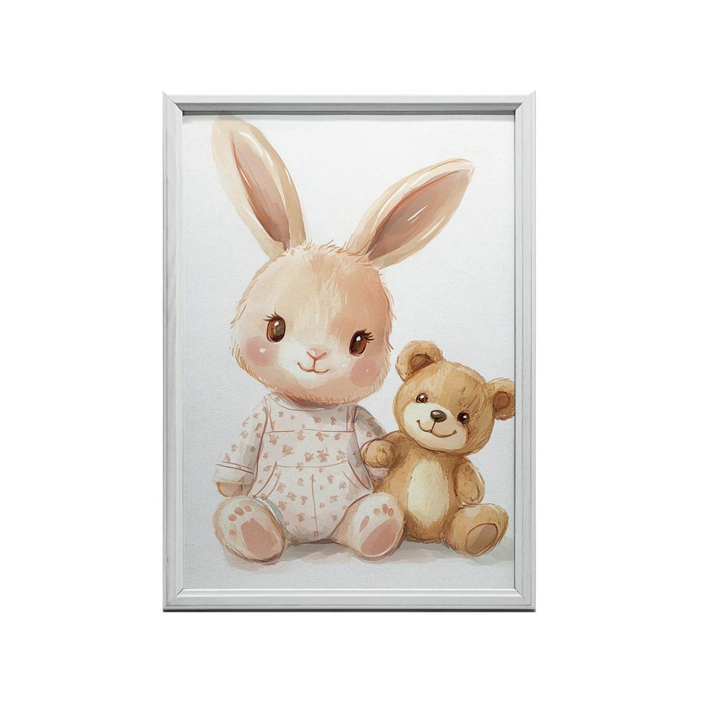 Plakat Uroczy Króliczek I Miś Plakat Uroczy Króliczek I Miś, 30X40 Cm, Rama Aluminiowa Czarna, Papier Matowy 230 Gsm