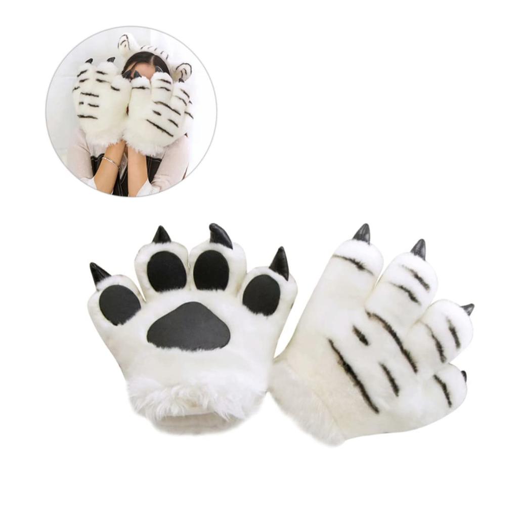 SAFIGLE 1 Piece Cat Gloves, Creative Animal Palm Gloves, Wolf Stuffed Animal Costume, Panda Plush Toy, Plush Palm Gloves, Paw Gloves, Simulation