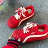 Red Retro German Training Shoes Women's 2025 Summer New Round Head Student Forrest Gump Shoes Fashion Trend Flat Sneakers