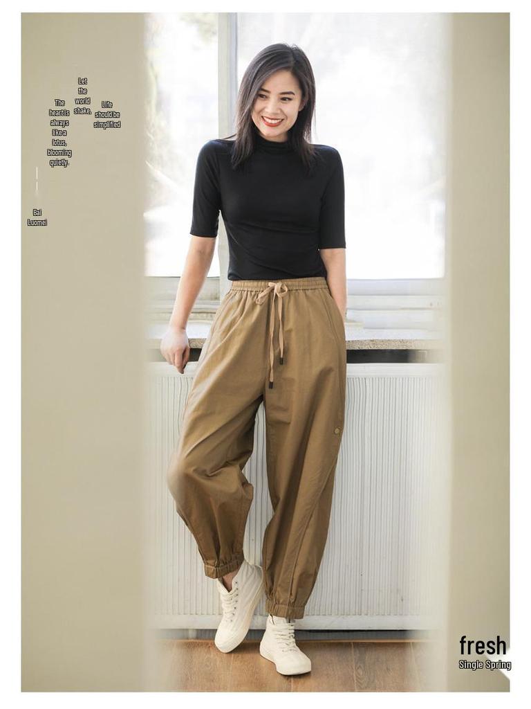 Женские брюки карго гаремы в корейском стиле: Свободный крой, эластичная талия, большой размер, манжеты на щиколотках, для лета и осени.