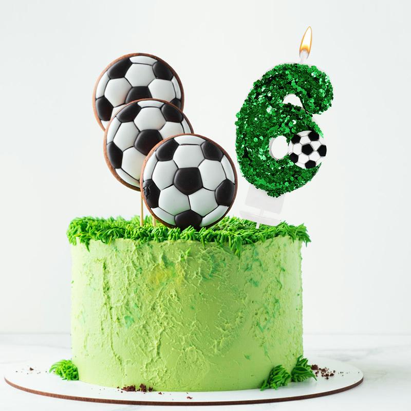 Свечи для торта на футбольную вечеринку, зеленые блестящие цифры от 0 до 9, украшение на торт для детей, футбол, спорт, день рождения, украшения, принадлежности