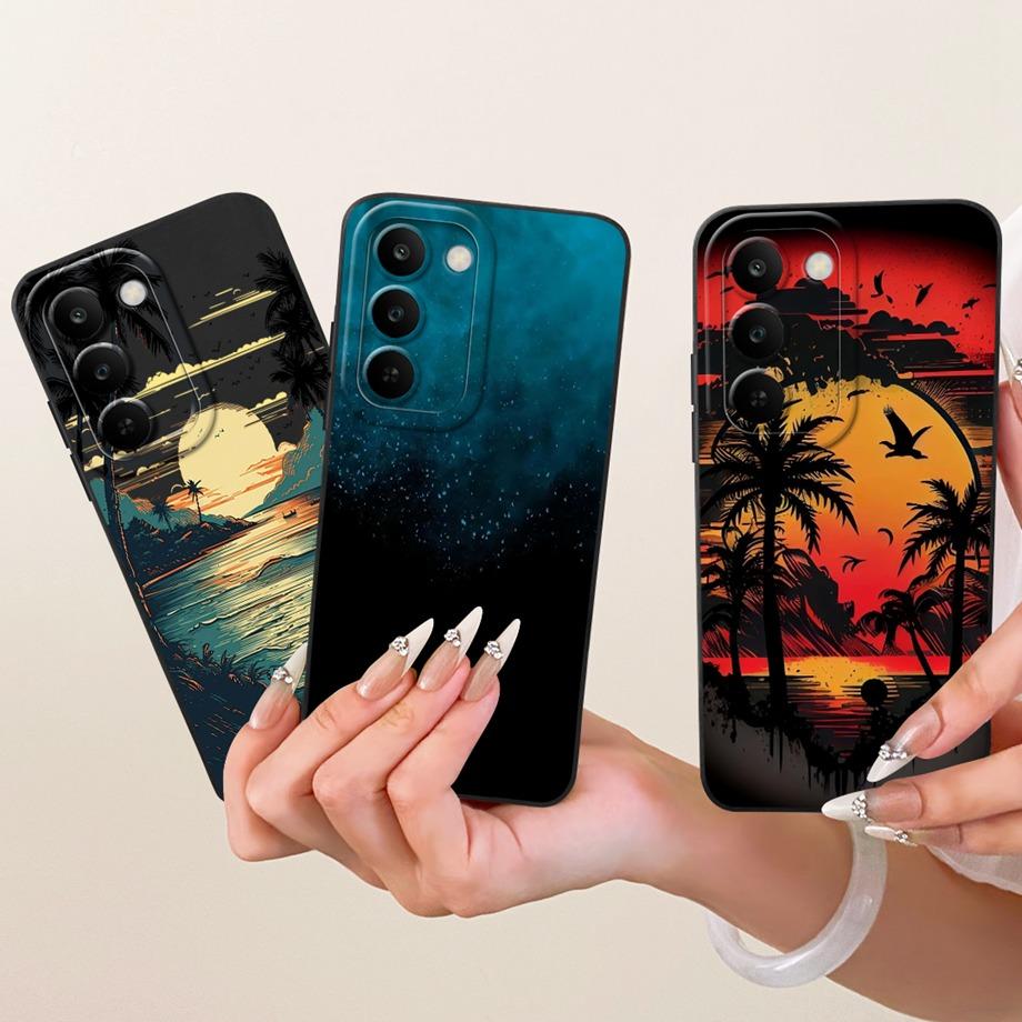 For Realme C83 C100 Phone Case Floral Daisy Aesthetic Moon Nigth Bow Pattern Funda Soft Matte Silicone Back Cover Realme P4 Lite