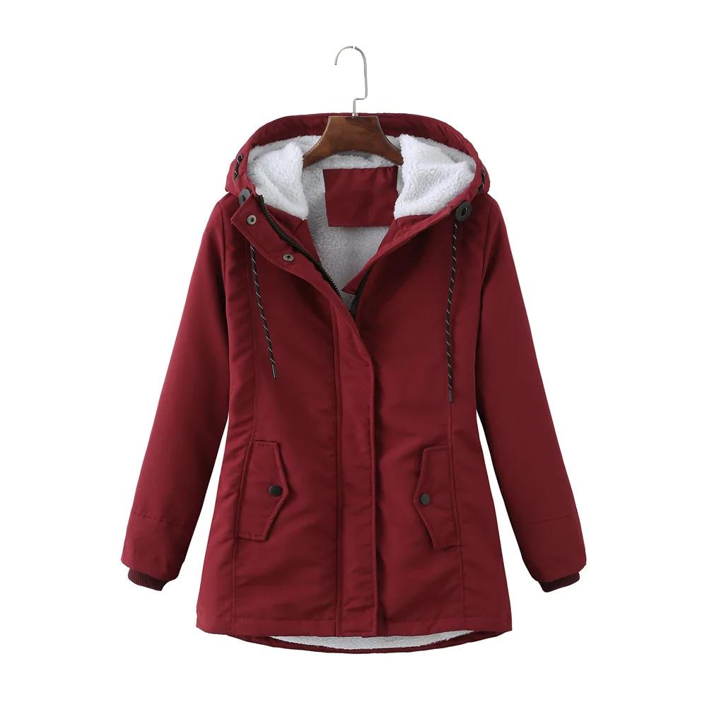 Женская зимняя парка с капюшоном Warmth Plus Velvet Coats Thicken Contrast Casual Cotton Jacket Autumn Winter Upperwears