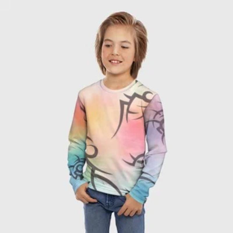 Детские футболки с принтом радужных граффити, милые топы с длинным рукавом для мальчиков, мягкие и удобные